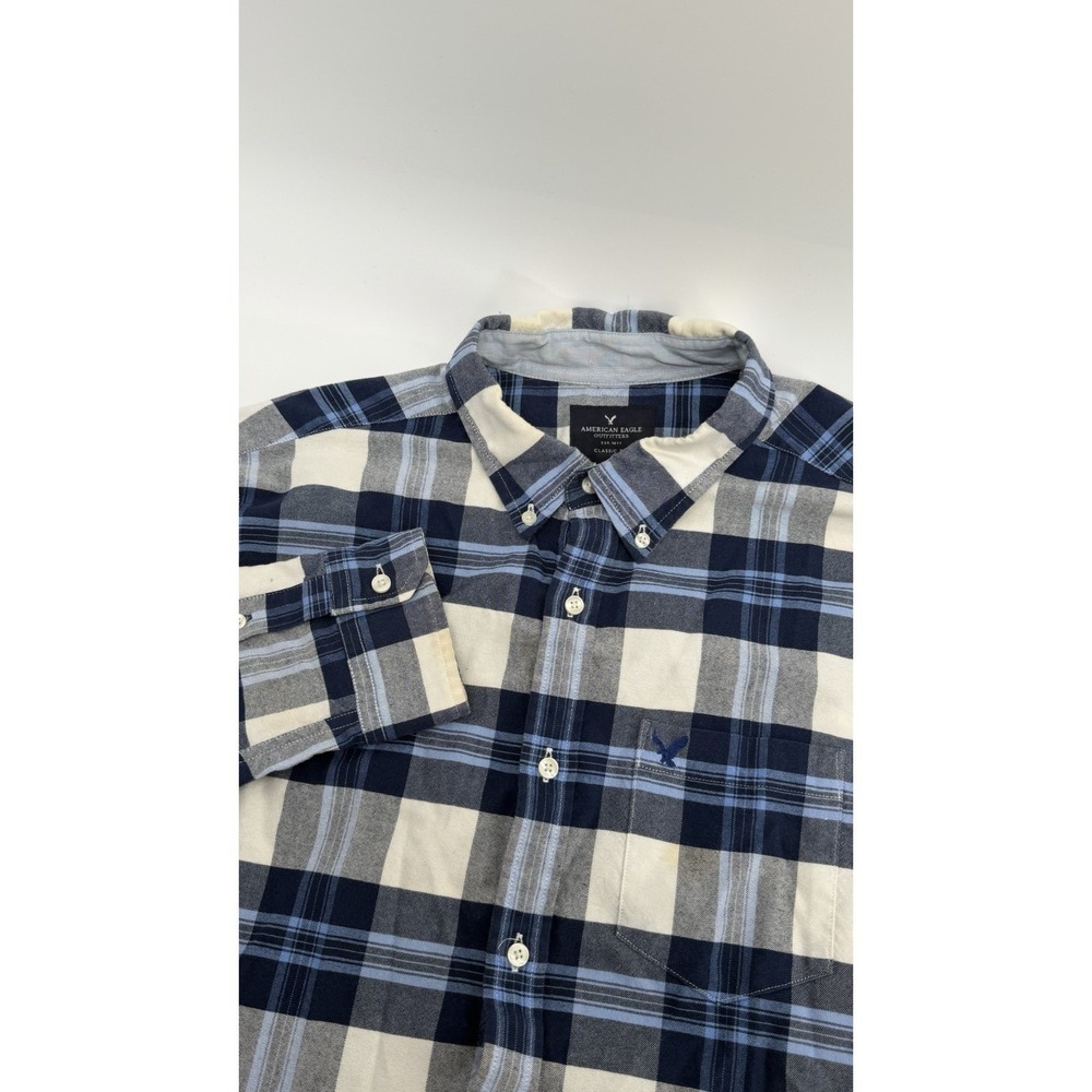 American Eagle Classic Blue Plaid‎ Long Sleeve Button Down XL